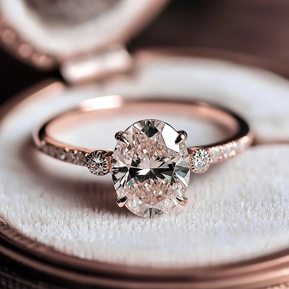 The Luna, a 1CT rose gold oval cut moissanite ring