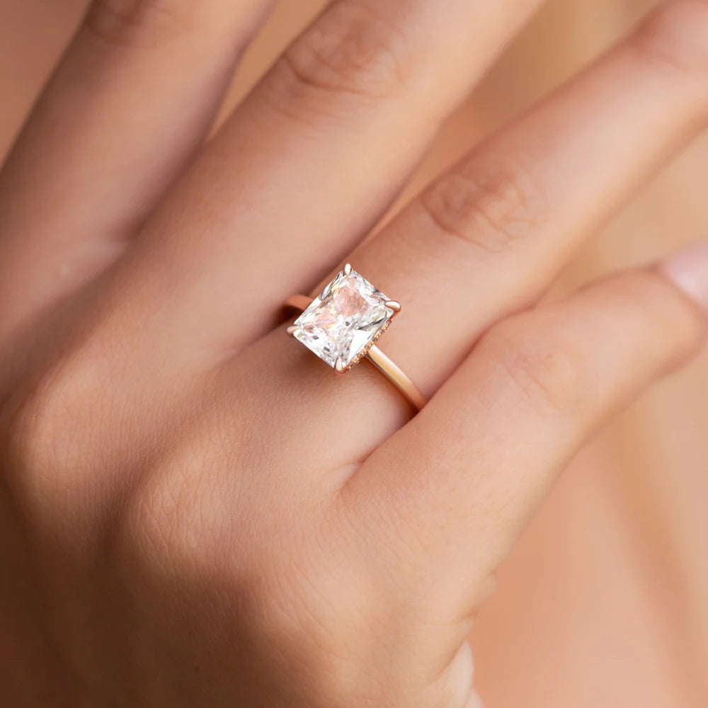 Rose Gold 2CT radiant cut moissanite ring