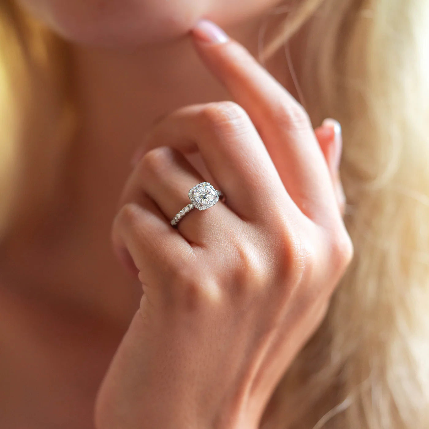 Image of The Aura Moissanite Ring when worn.