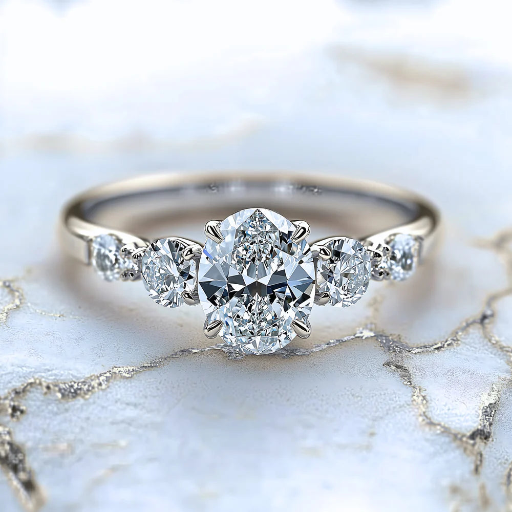 The Alina, a 1CT oval cut silver moissanite ring