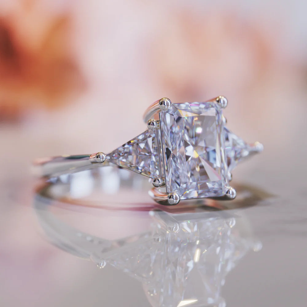 The Duality, a 3.5CT triple stone radiant cut moissanite ring