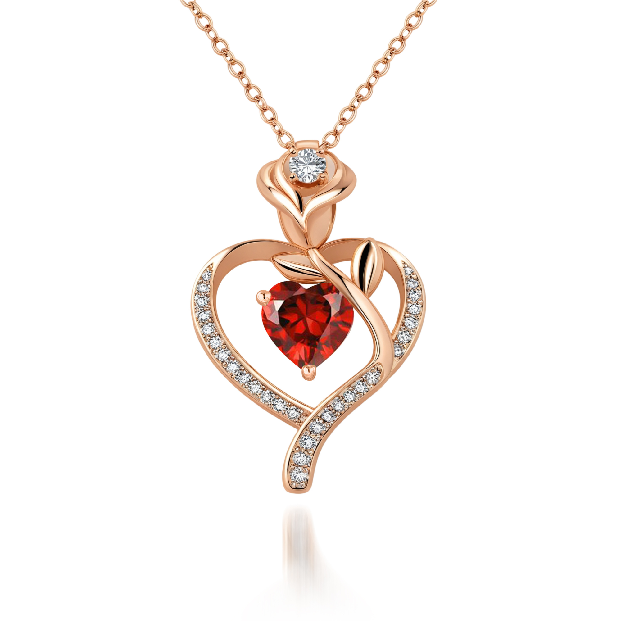 Rose Flower Heart Birthstone Necklace