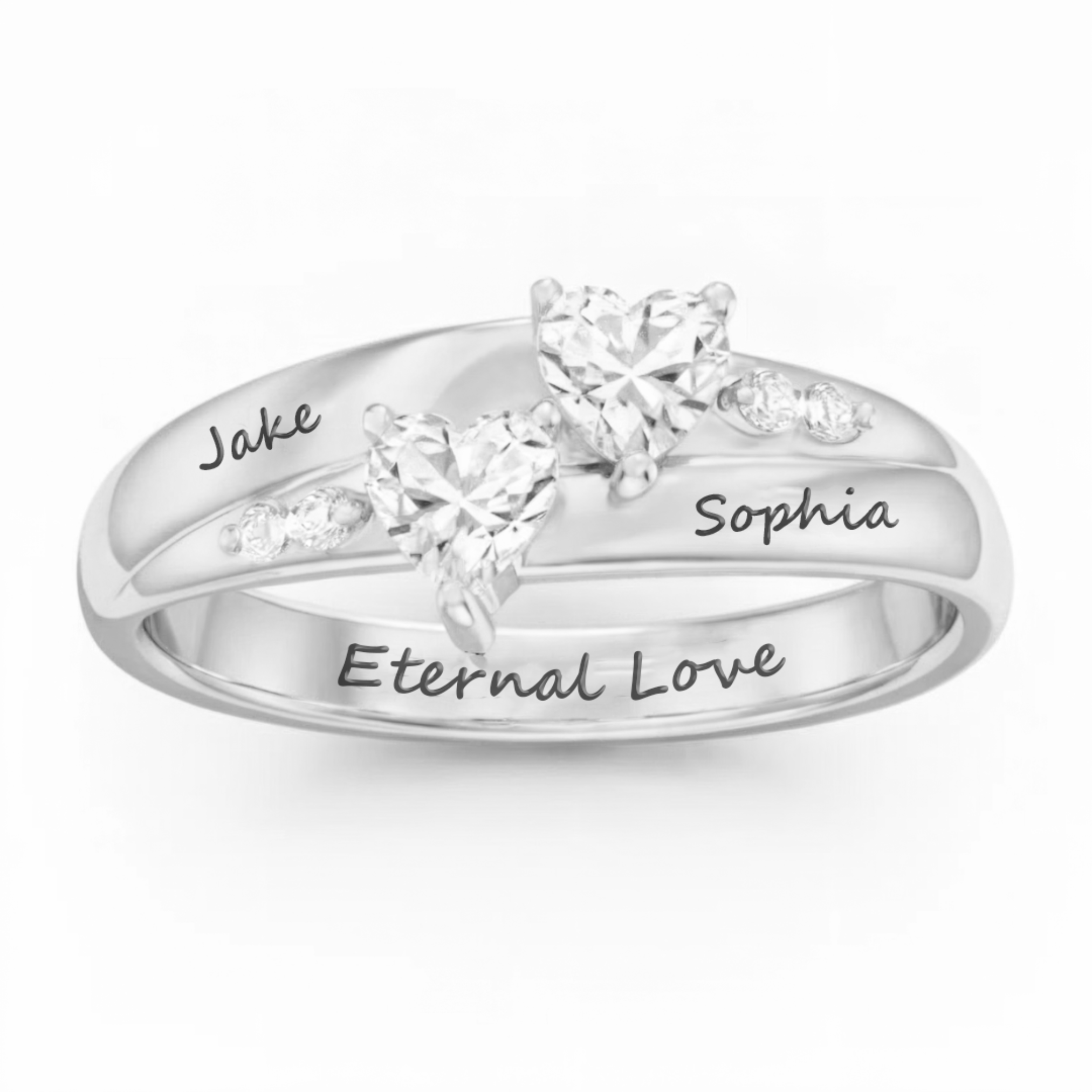 Engraved Gold Double Heart Promise Ring