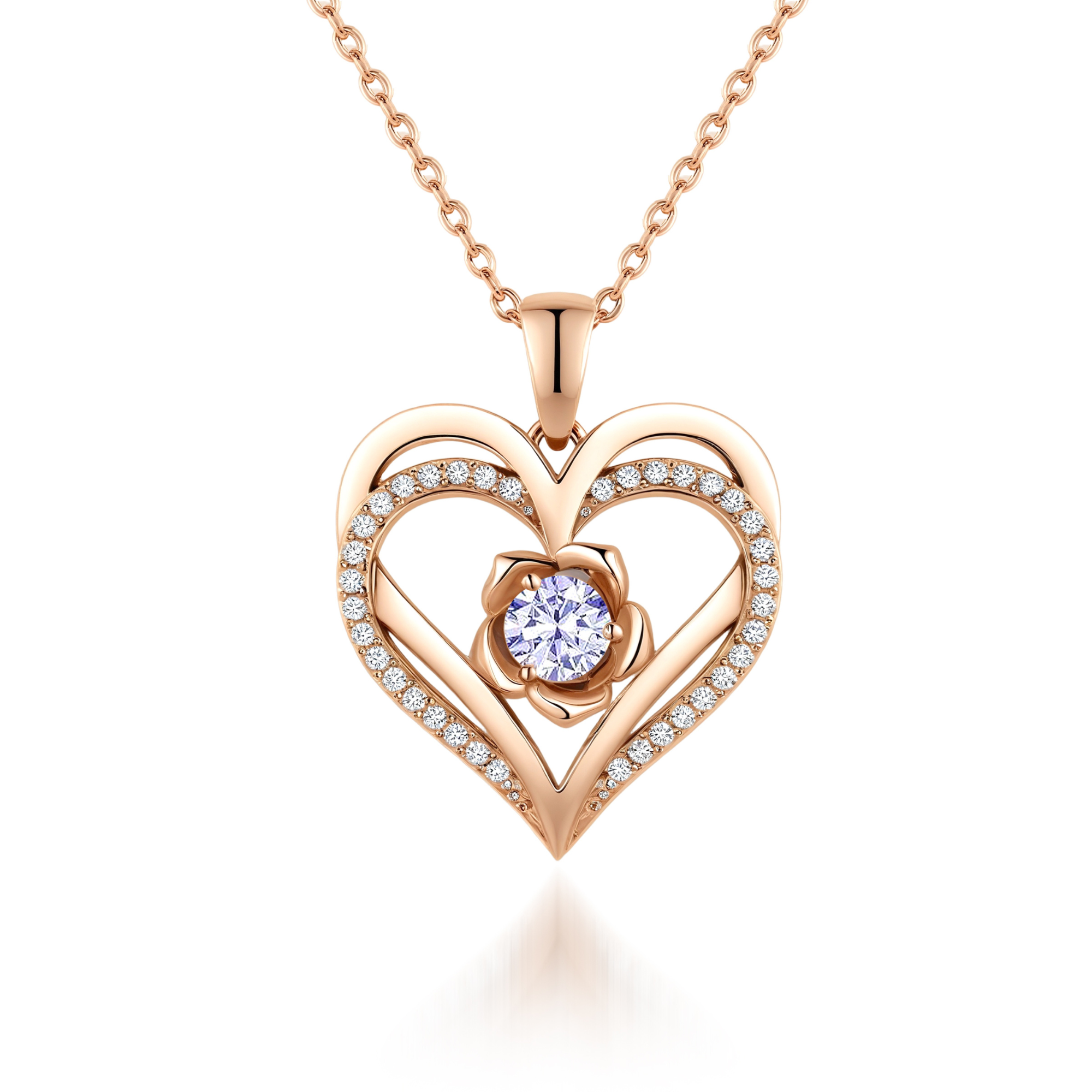 Flower Heart Birthstone Necklace Pendant