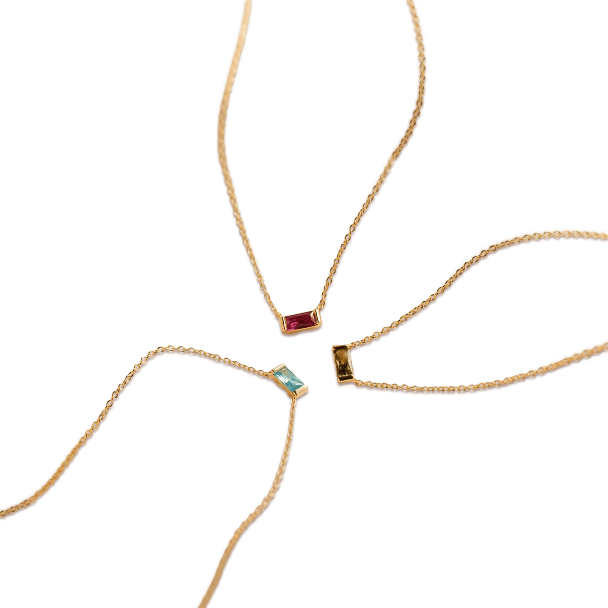 Personalized Baguette Cut Birthstone Necklace - Stainless Steel