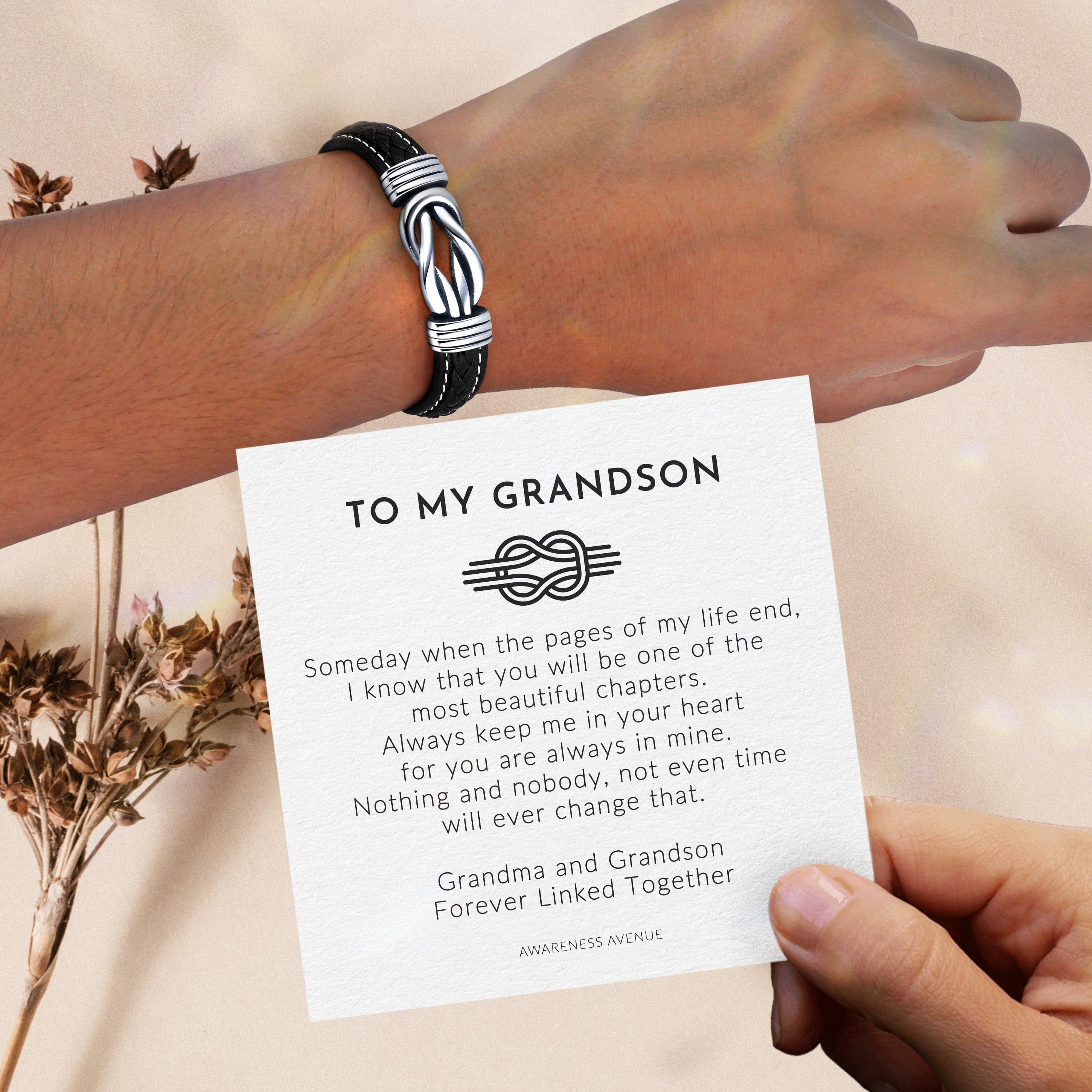 To My Grandson | Forever Linked Together | Leather Bracelet