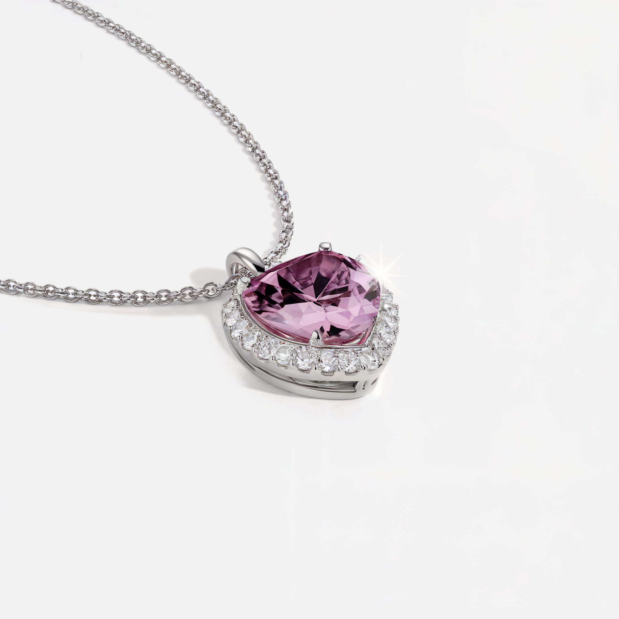 Pink Moissanite Halo Heart Necklace