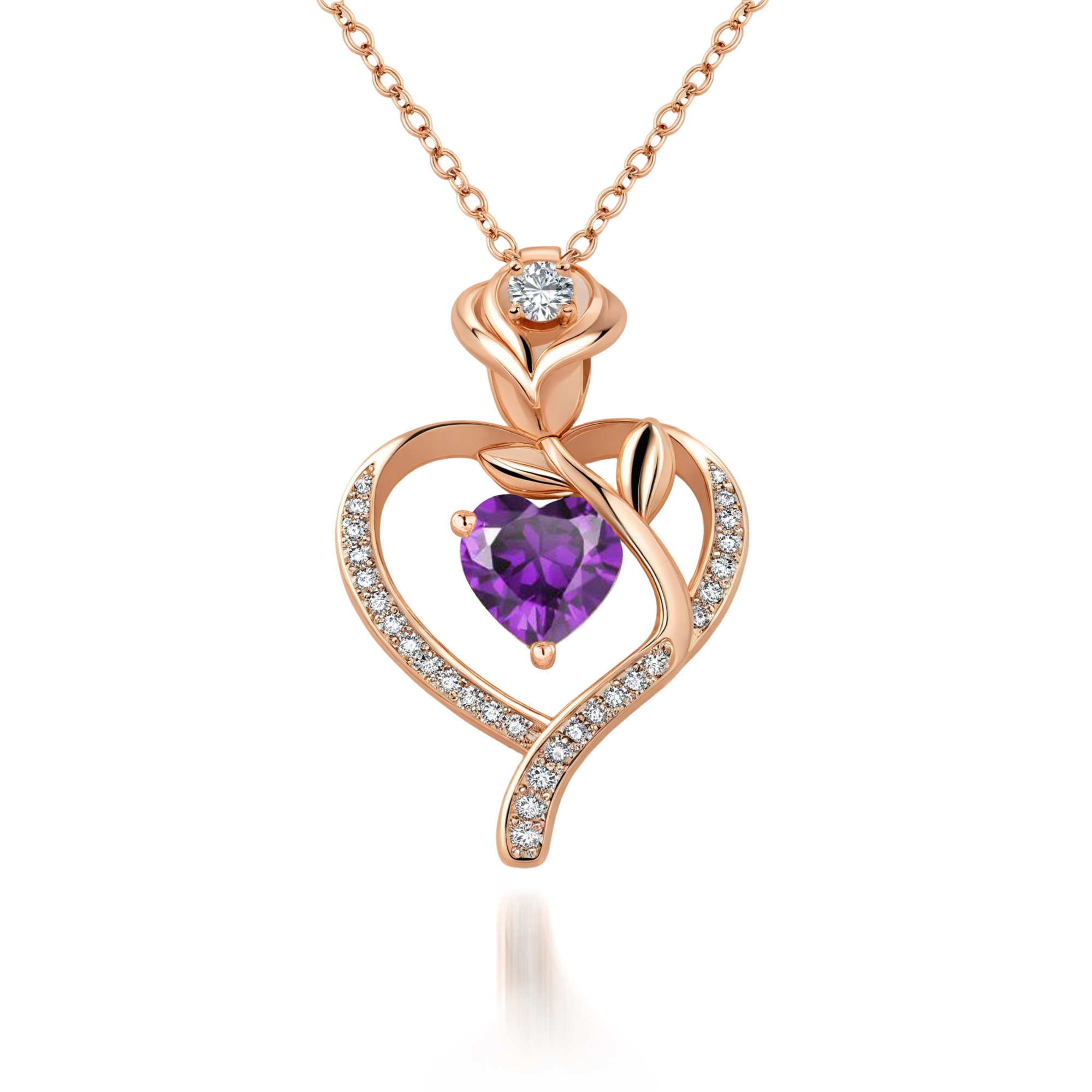 Rose Flower Heart Birthstone Necklace