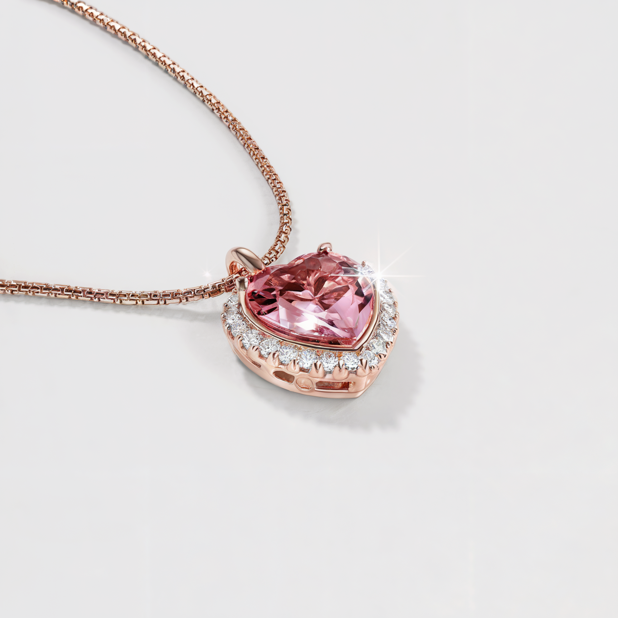 Pink Moissanite Halo Heart Necklace