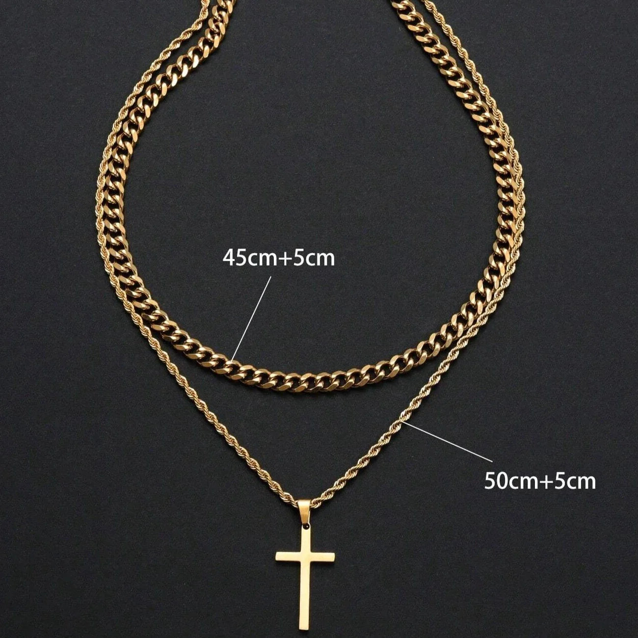 Men's Double Layer Cross Pendant Charm Necklace