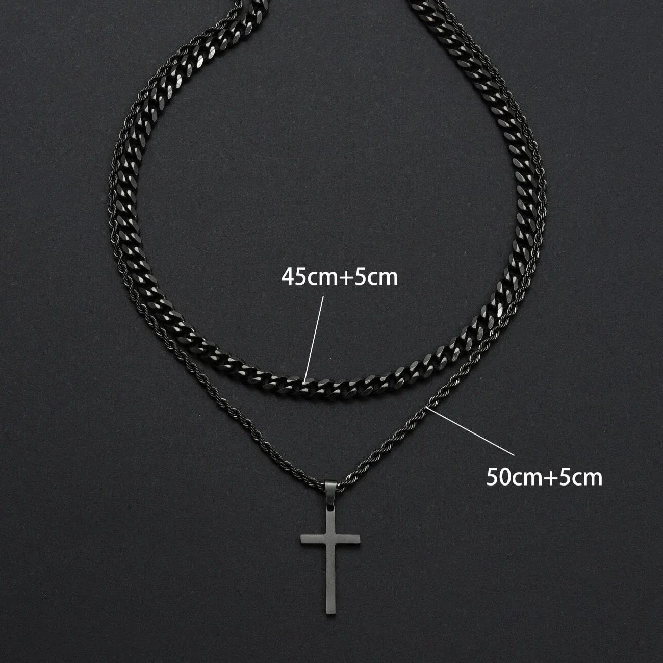 Men's Double Layer Cross Pendant Charm Necklace