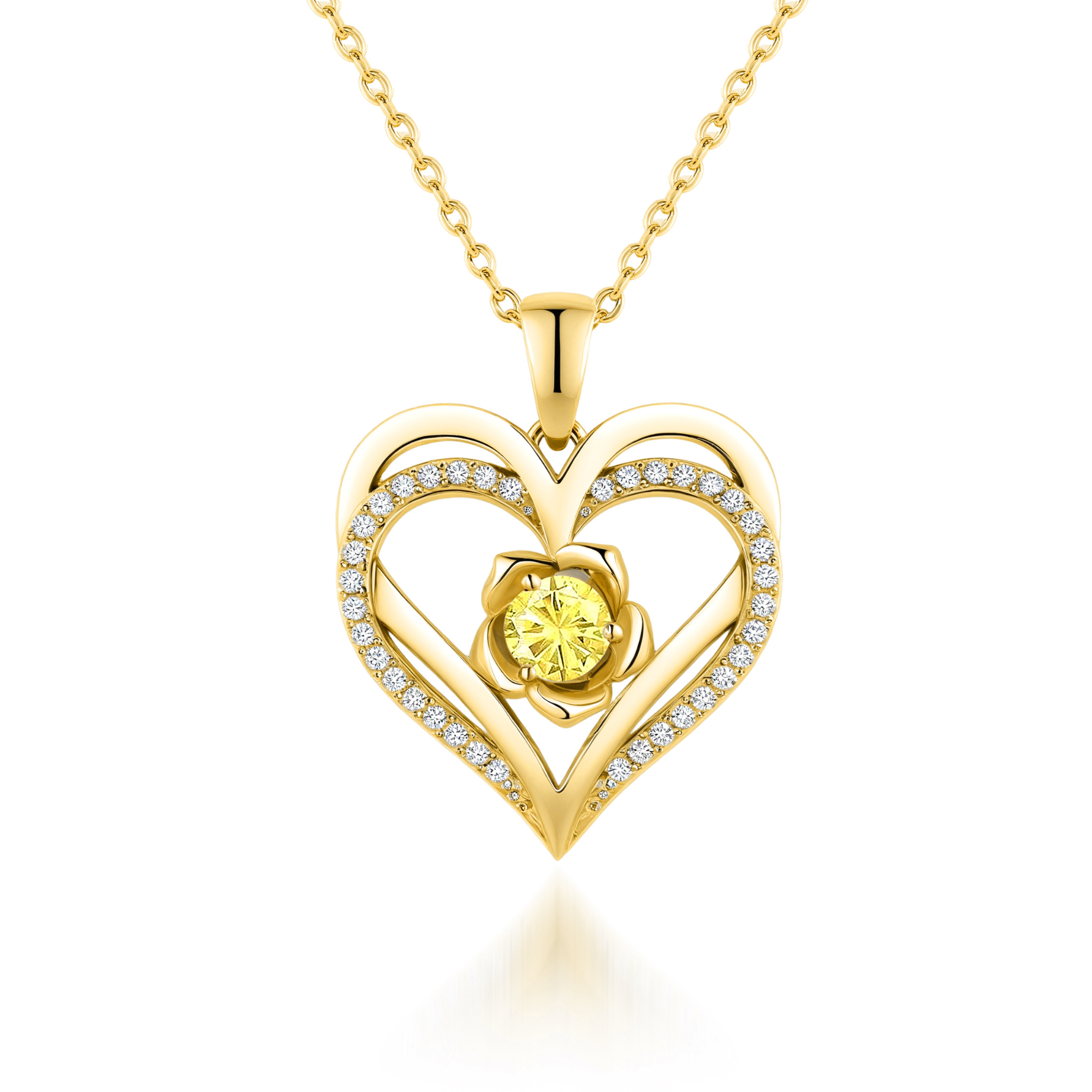 Flower Heart Birthstone Necklace Pendant