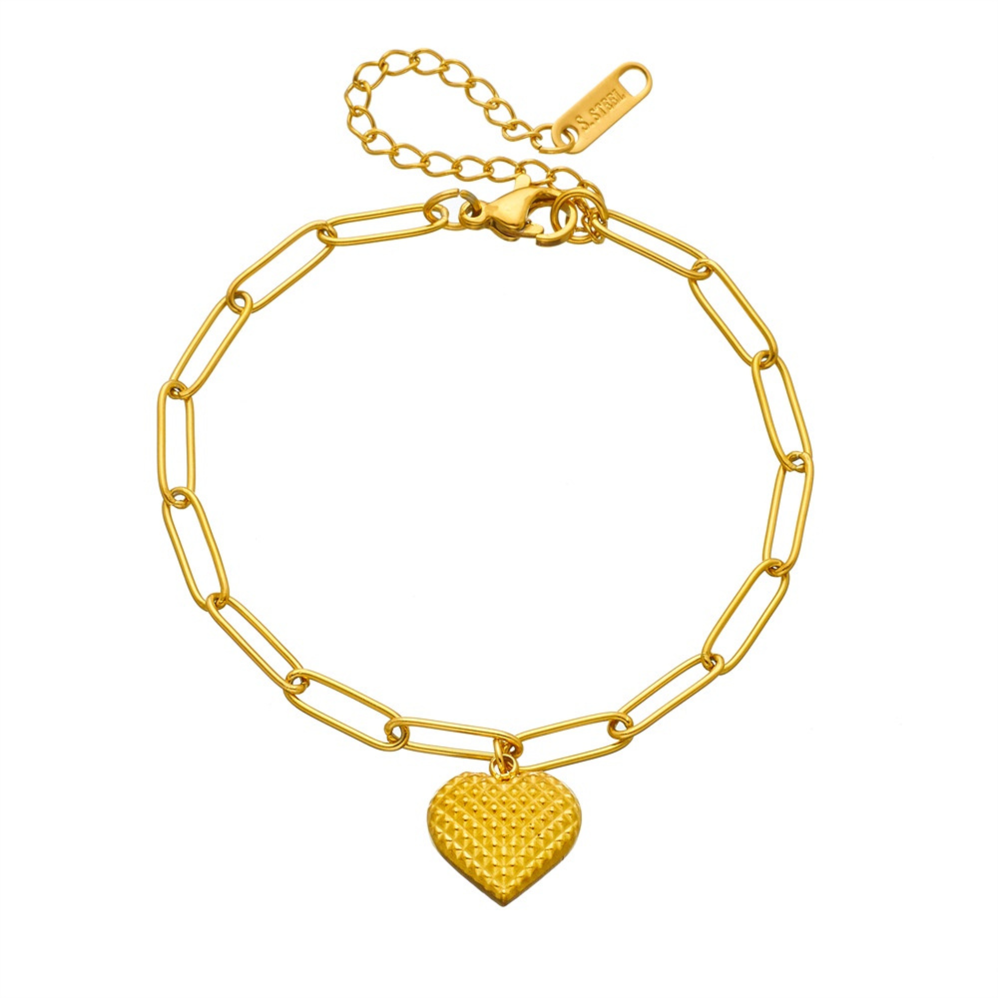 Gold Paperclip Heart Bracelet