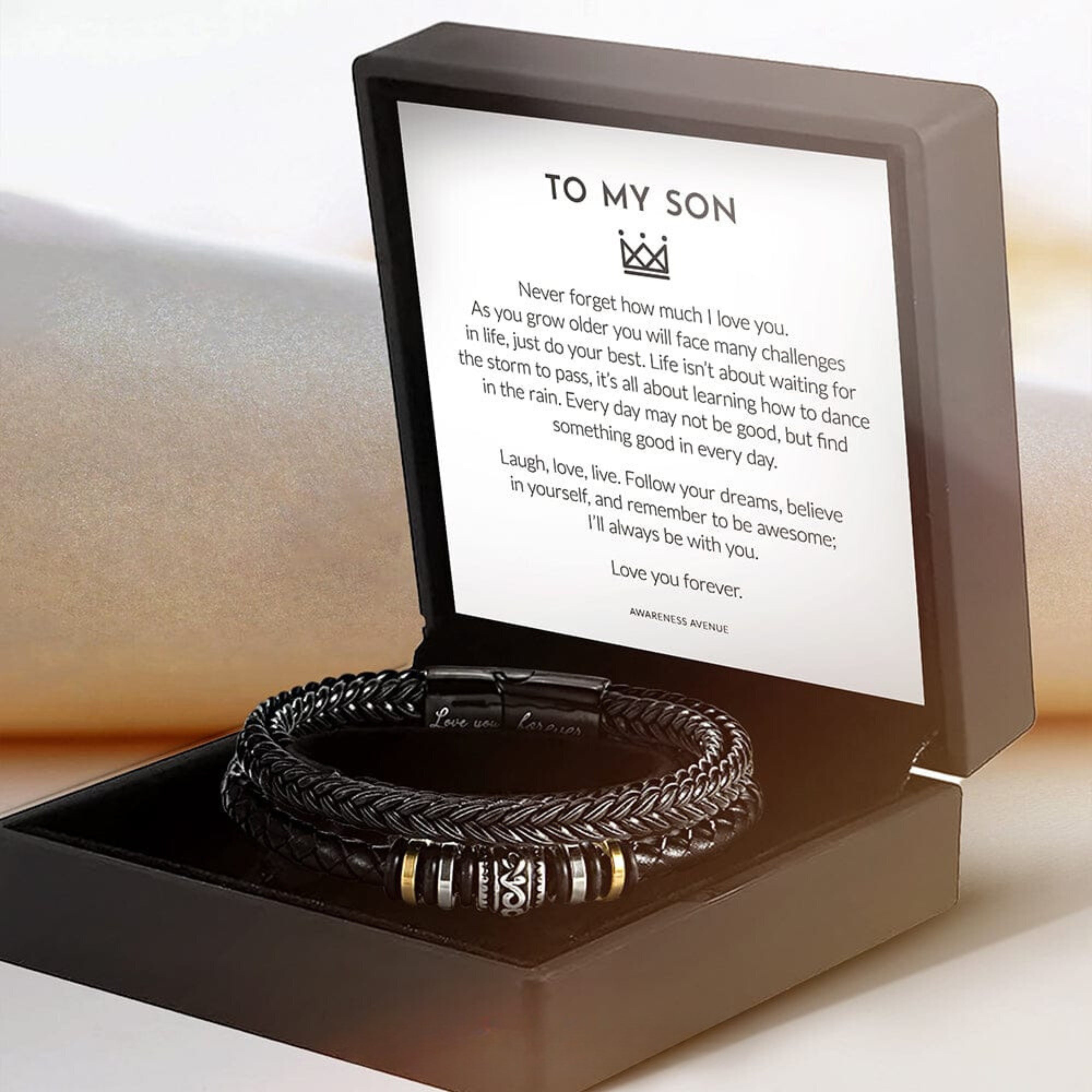 To My Son | Love You Forever | Leather Braid Bracelet