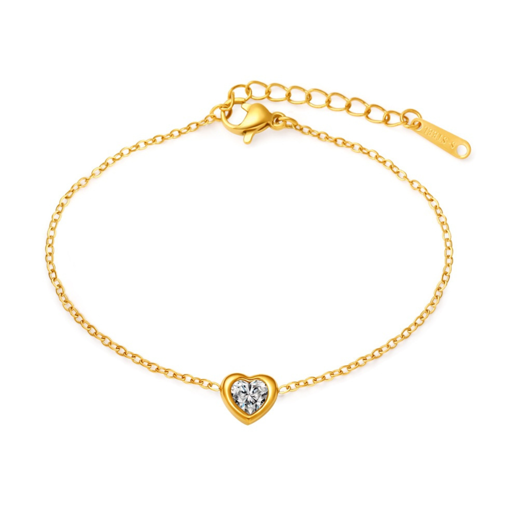 Pulsera de corazón con bisel dorado