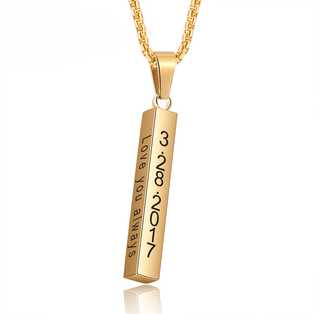 Custom Engraved 3D Bar Pendant Necklace for Men