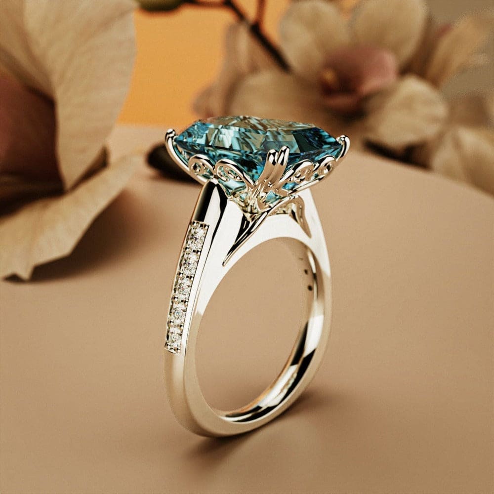 Azure Dream: Emerald-Cut Sculpted Ring - S925 Sterling Silver