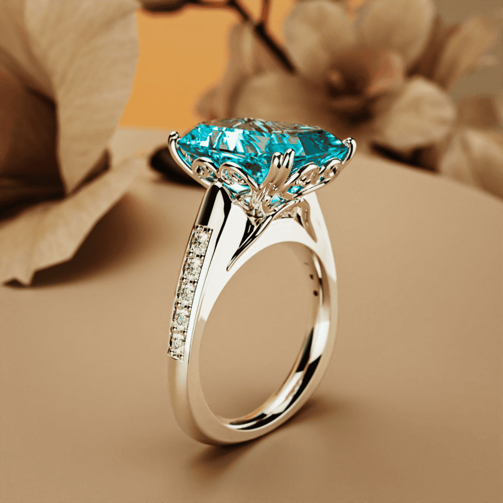 Aqua Dream: Emerald-Cut Aquamarine Ring - S925 Sterling Silver