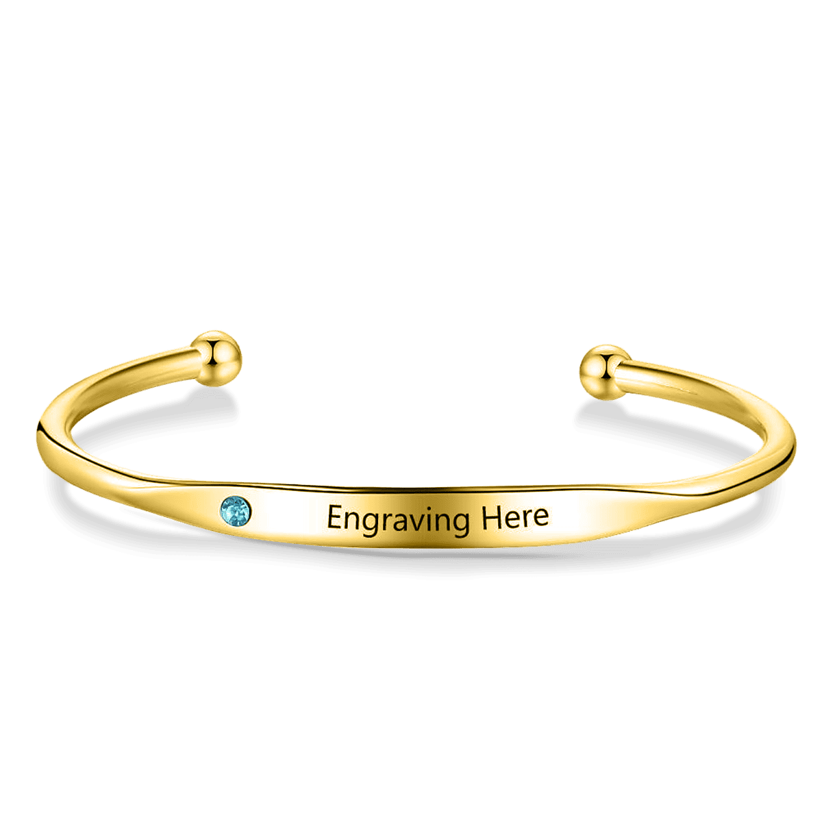 Personalized Birthstone & Name Bangle Bracelet - Stainless Steel