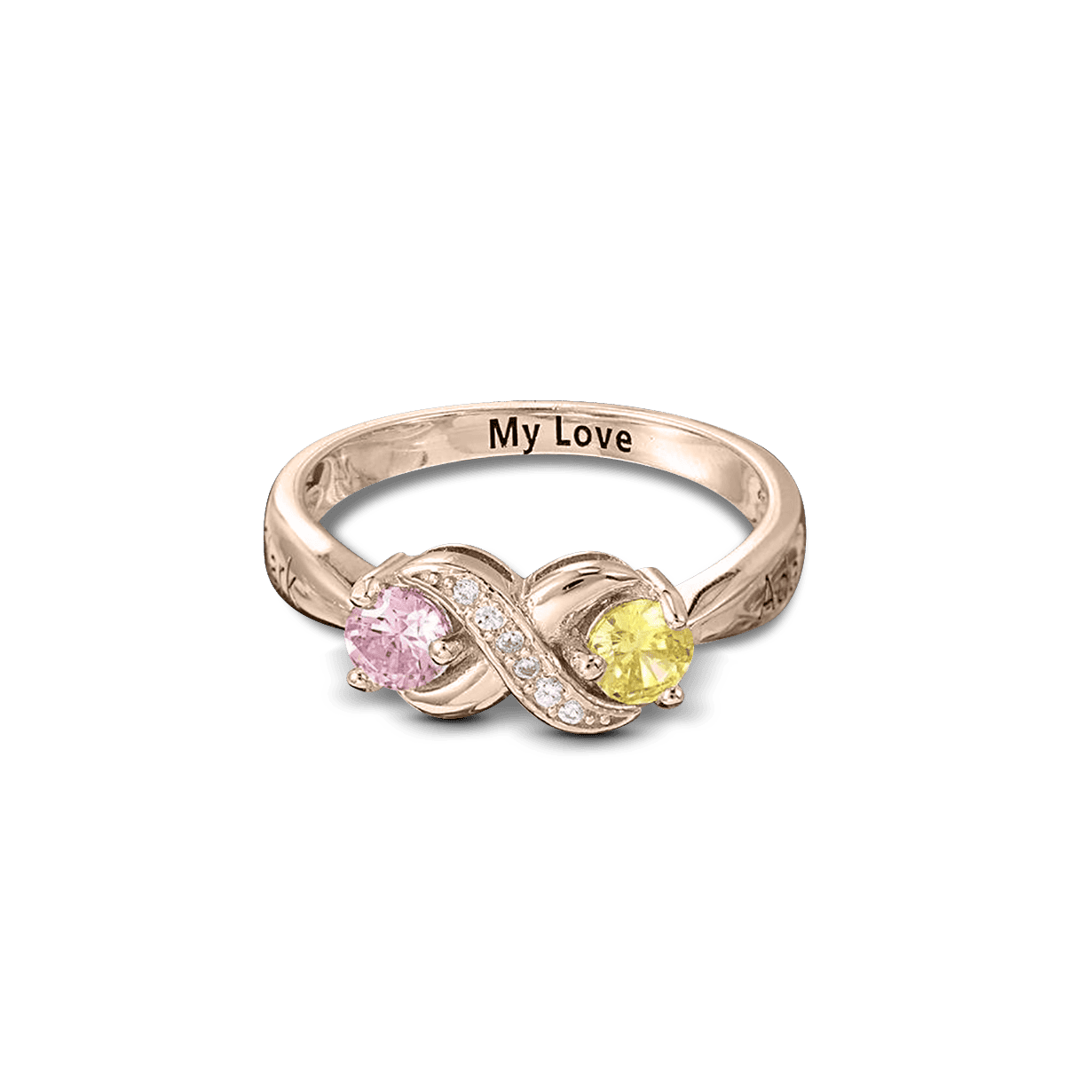 Personalized Infinity Round Cut Birthstones Ring - S925 Sterling Silver