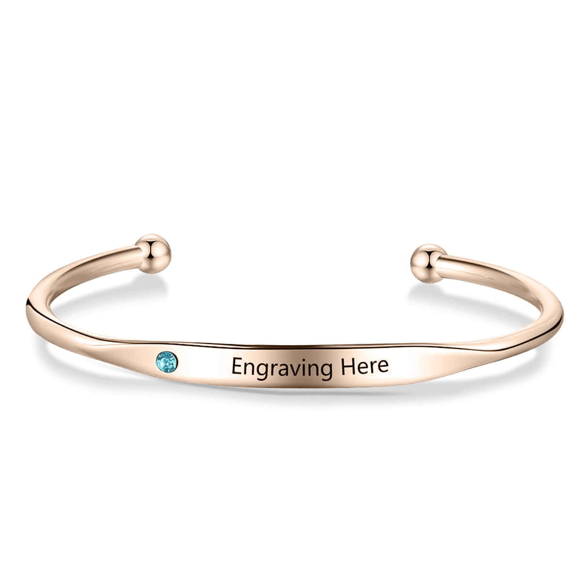 Personalized Birthstone & Name Bangle Bracelet - Stainless Steel
