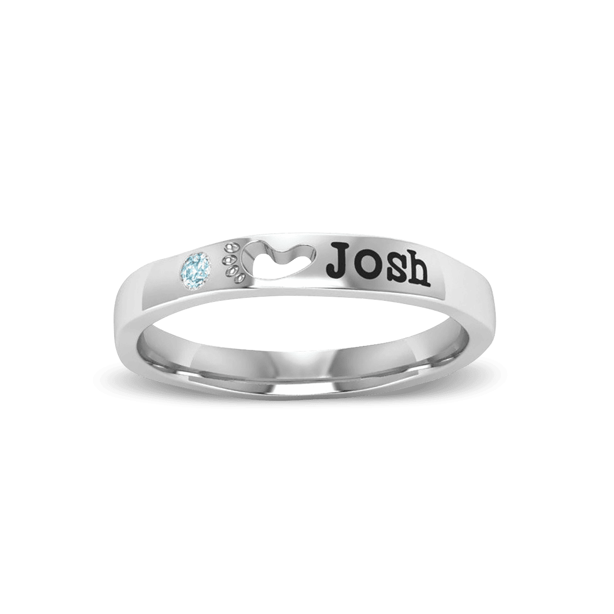 Personalized Round Brilliant Cut Birthstone Name Ring - S925 Sterling Silver