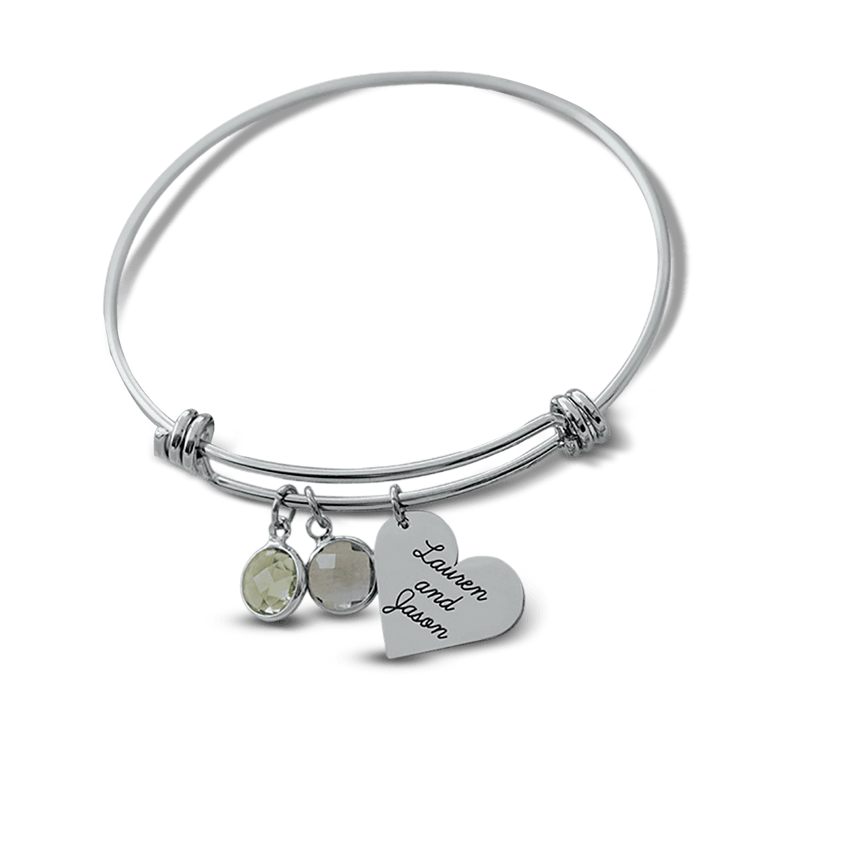 Personalized Birthstones Engraved Charm Bangle Bracelet - Stainless Steel