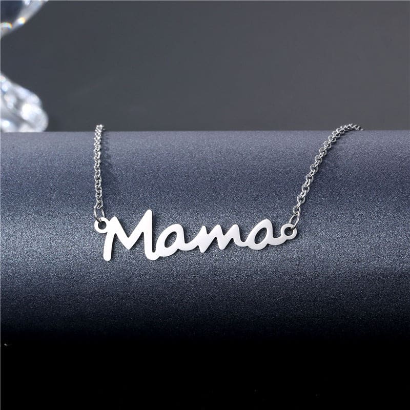 Mama Script Pendant Necklace - Stainless Steel