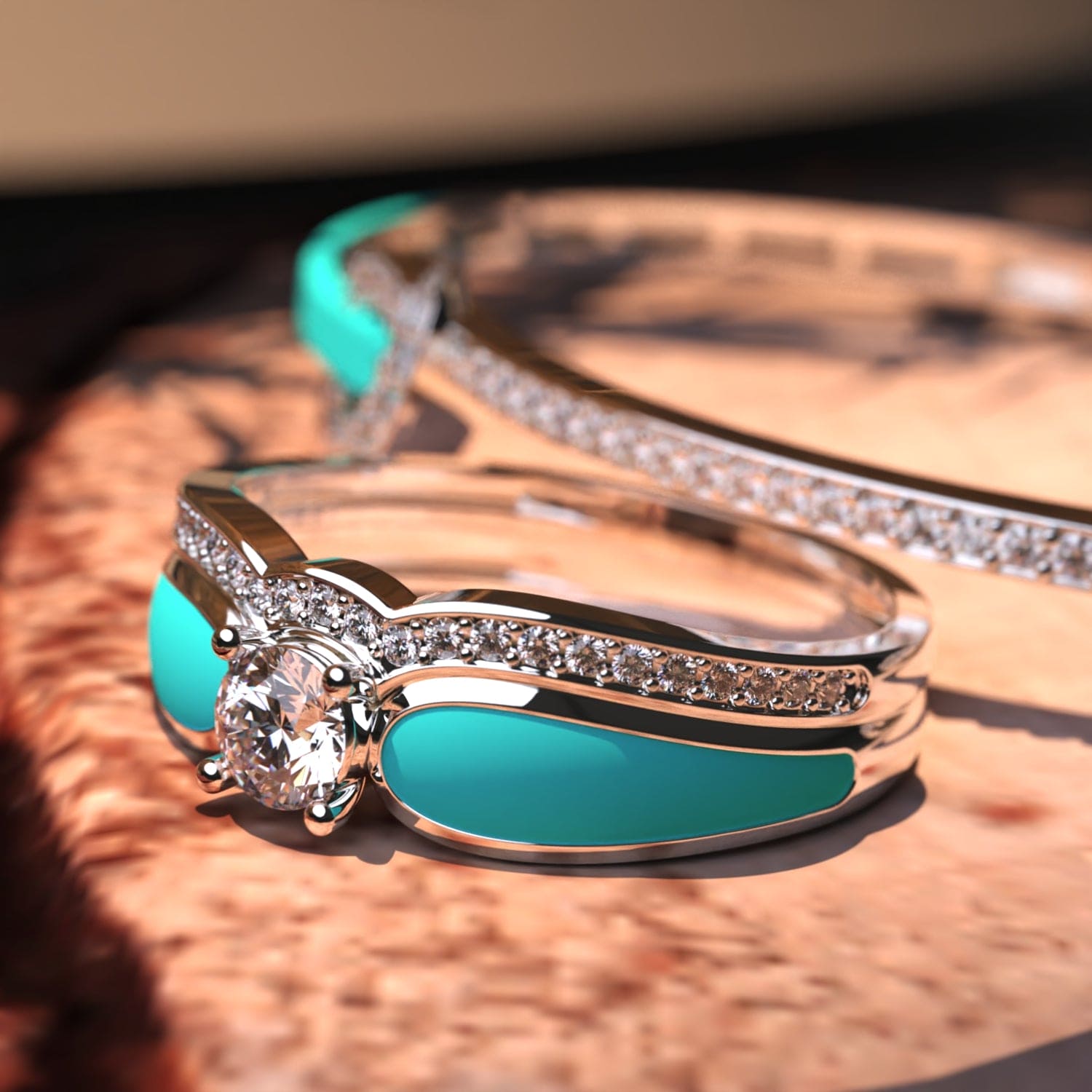 Blue Lagoon: 2 Piece Set Ring + FREE Bracelet - S925 Sterling Silver