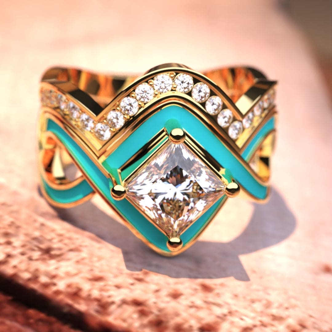 Ocean Wave: Turquoise 18K Gold Vermeil 2-Piece Set Ring