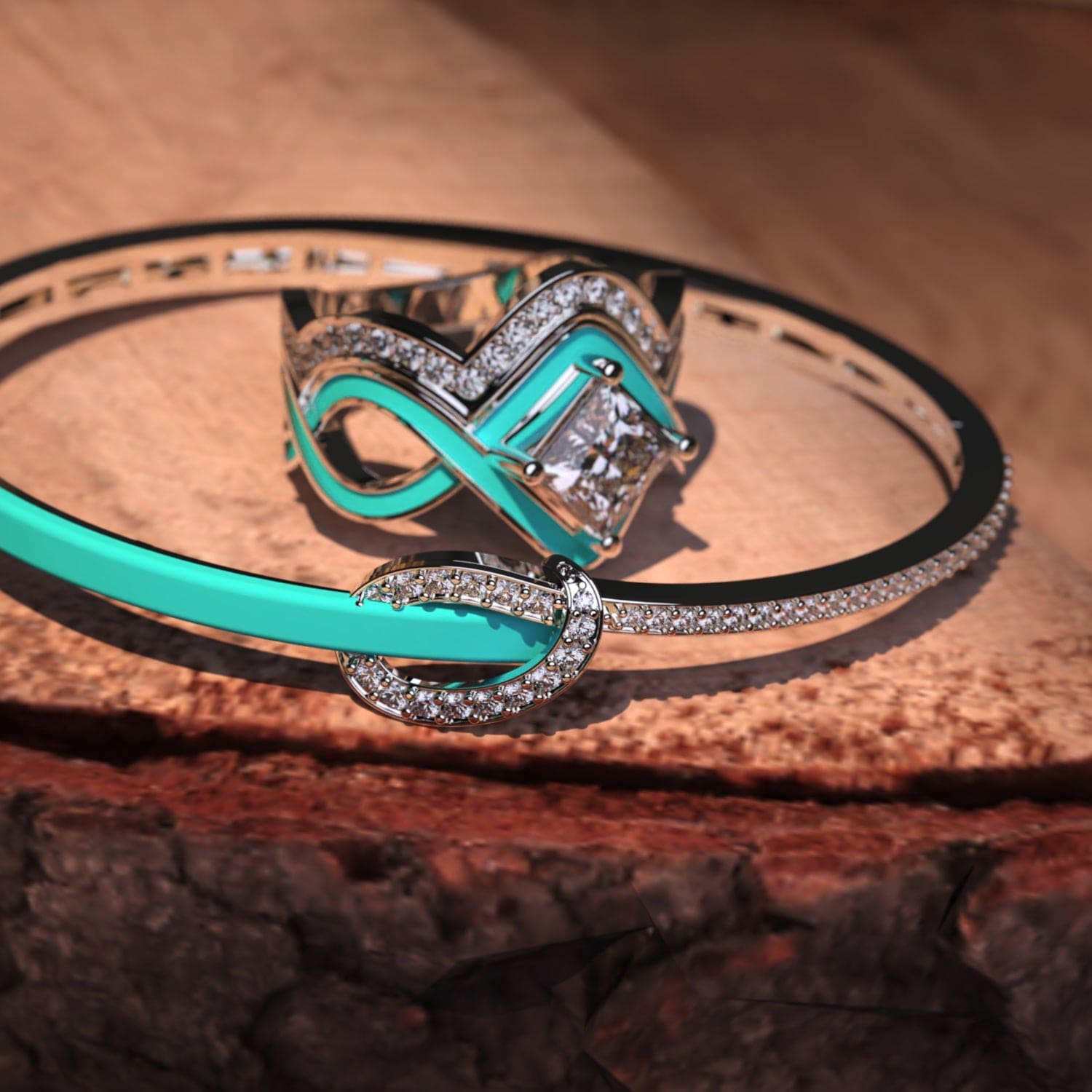 The Ocean Wave: 2-Piece Ring & Bracelet Set - S925 Sterling Silver