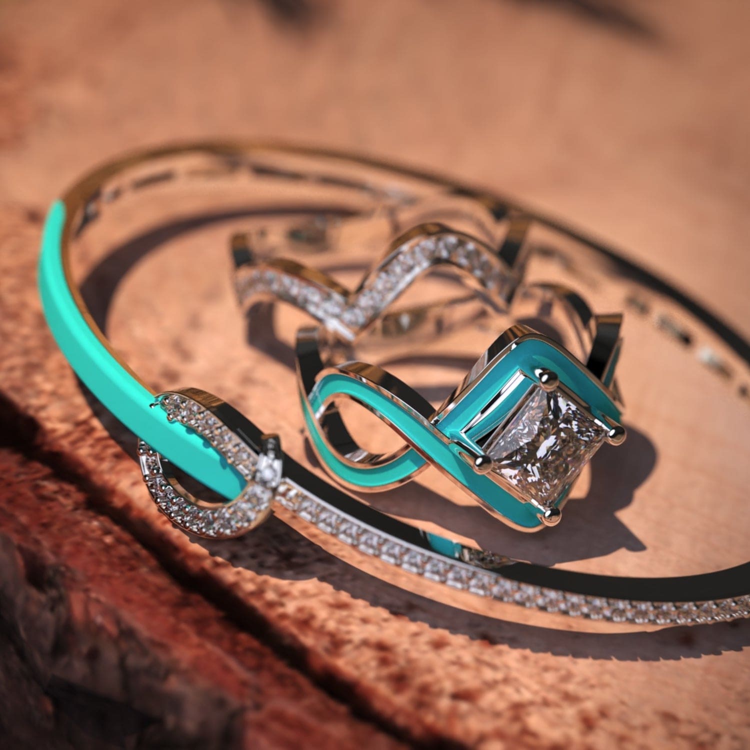 The Ocean Wave: 2-Piece Ring & Bracelet Set - S925 Sterling Silver