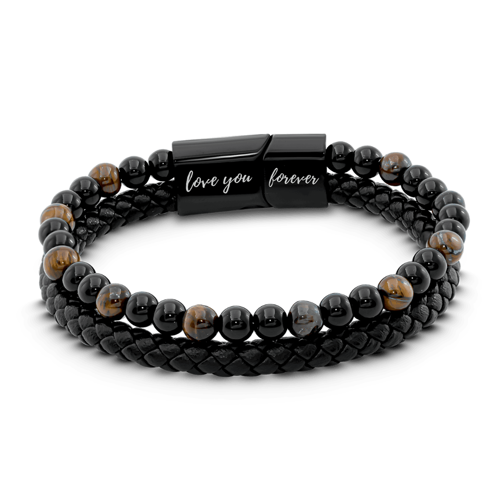 Pulsera de cuero con cuentas "Love You Forever" para hombre