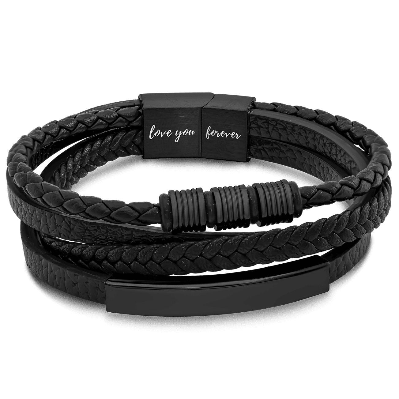 Men's 'Love You Forever' Black Leather Bracelet