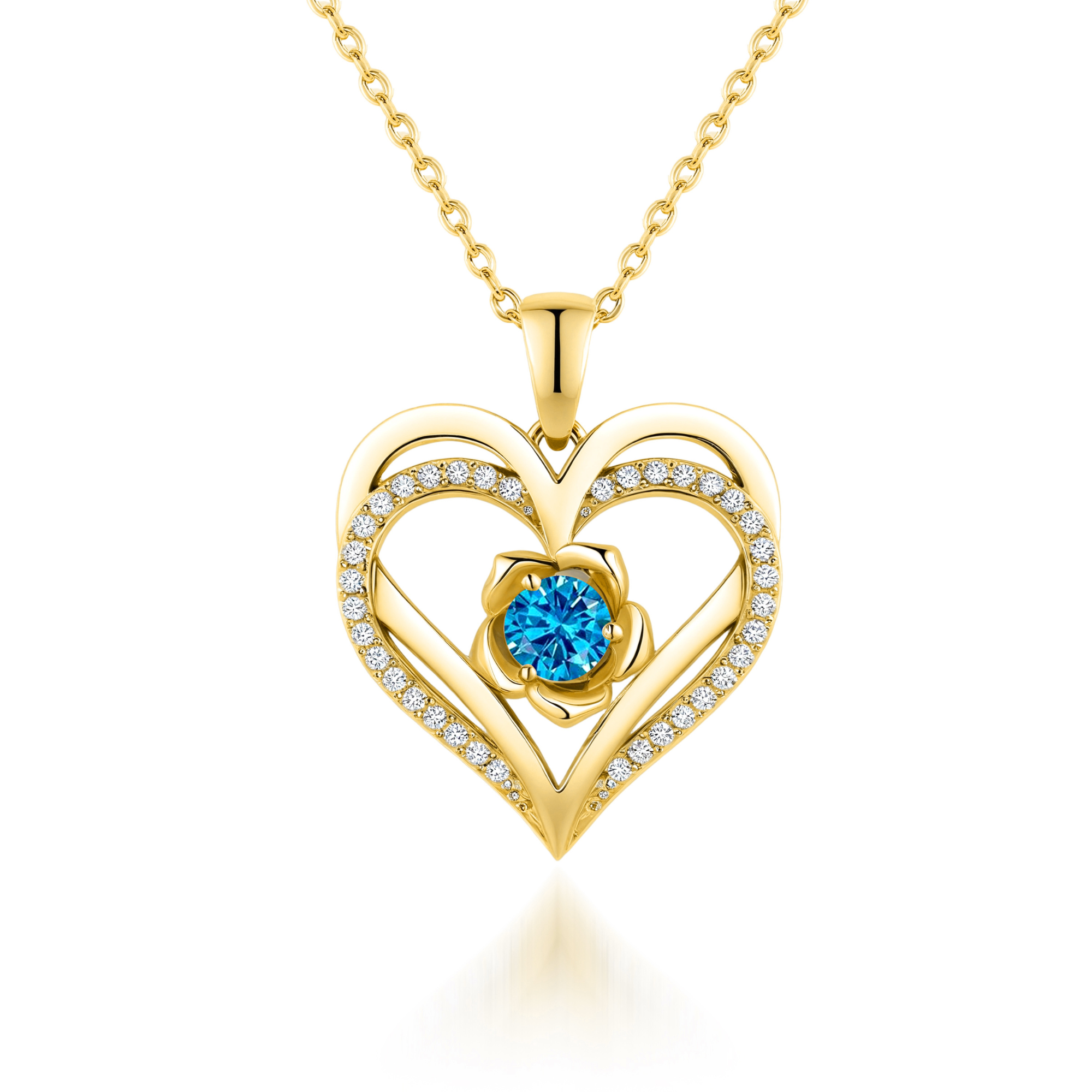 Flower Heart Birthstone Necklace Pendant