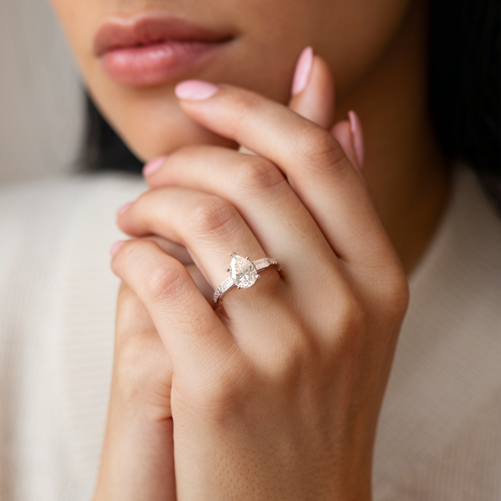 2CT Pear Cut Lab Diamond Ring