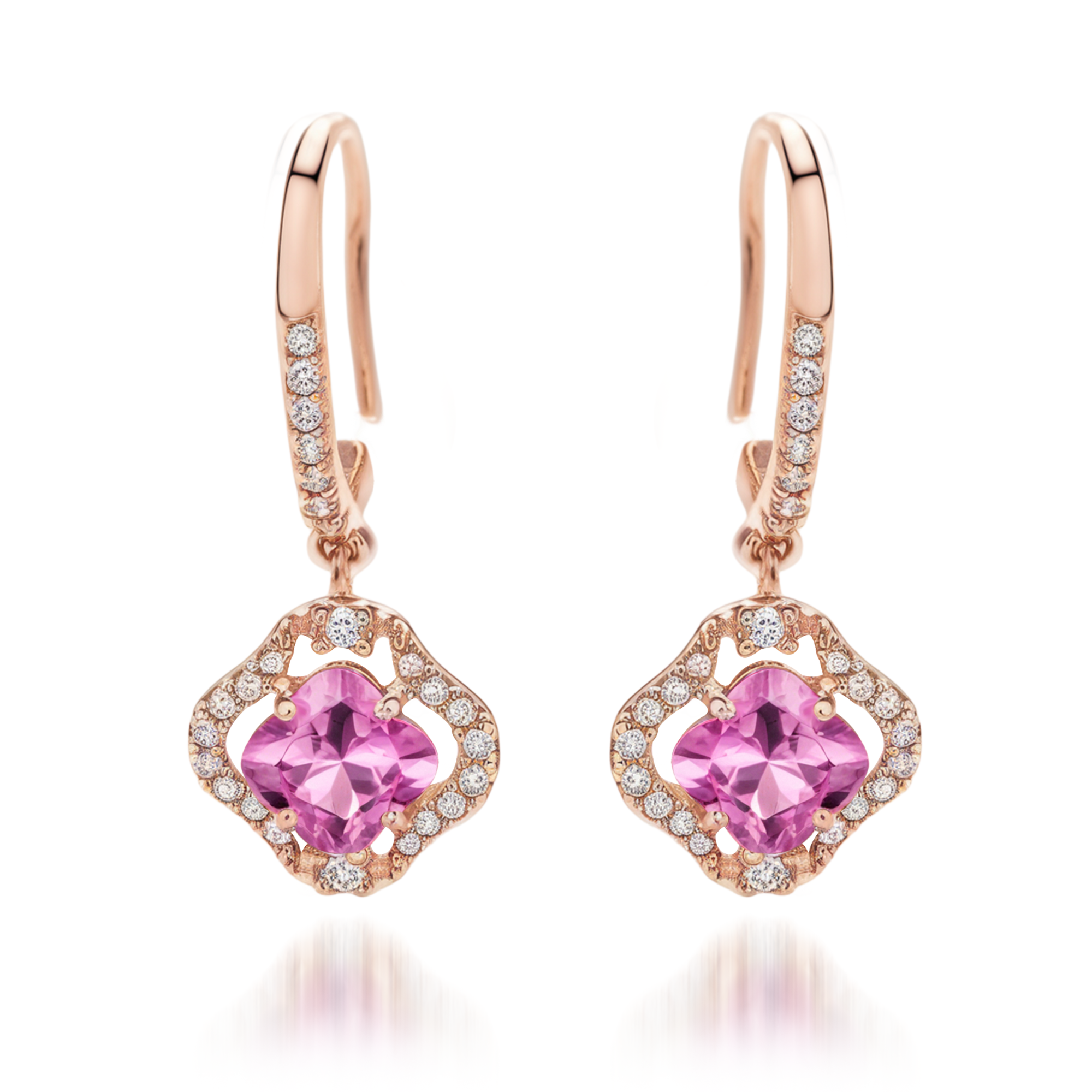 Clover Pink Diamond Drop Earrings