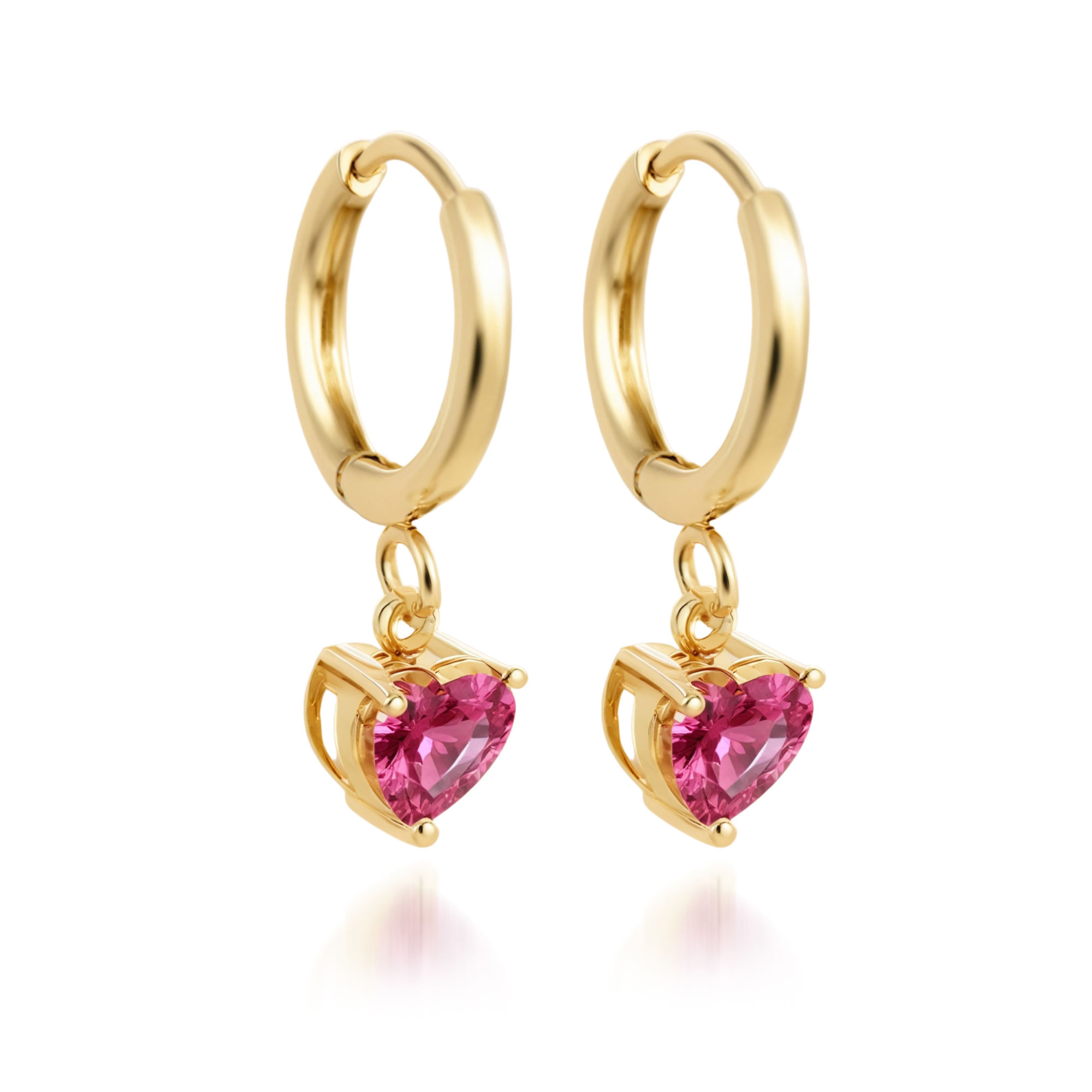 Pink Diamond Heart Hoop Earrings