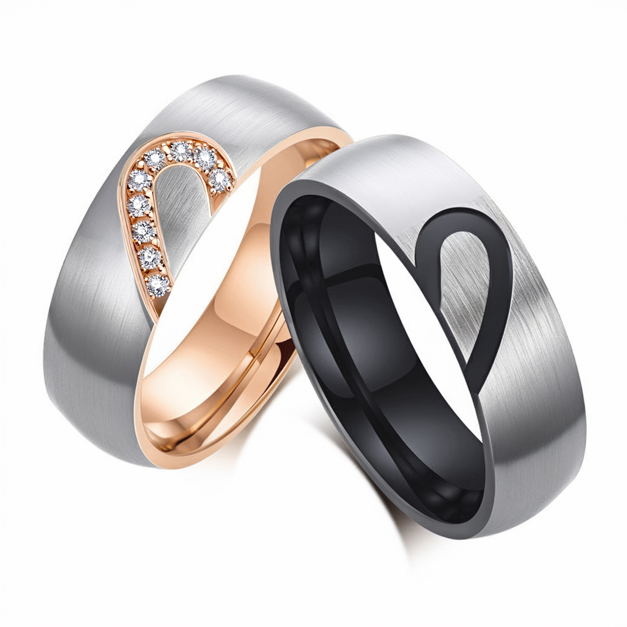 Matching Diamond Heart Couples Rings