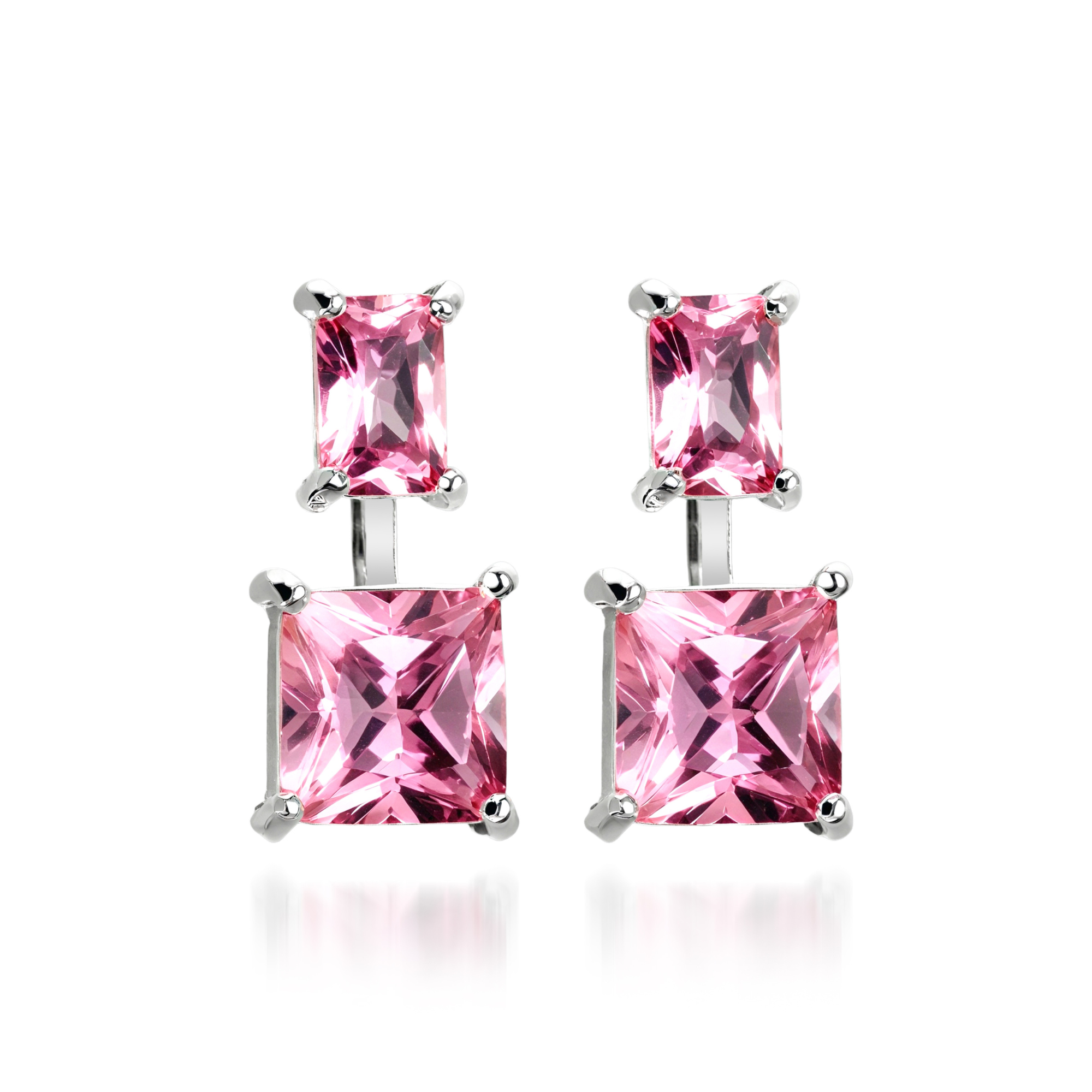 Twin Square Pink Diamond Drop Earrings