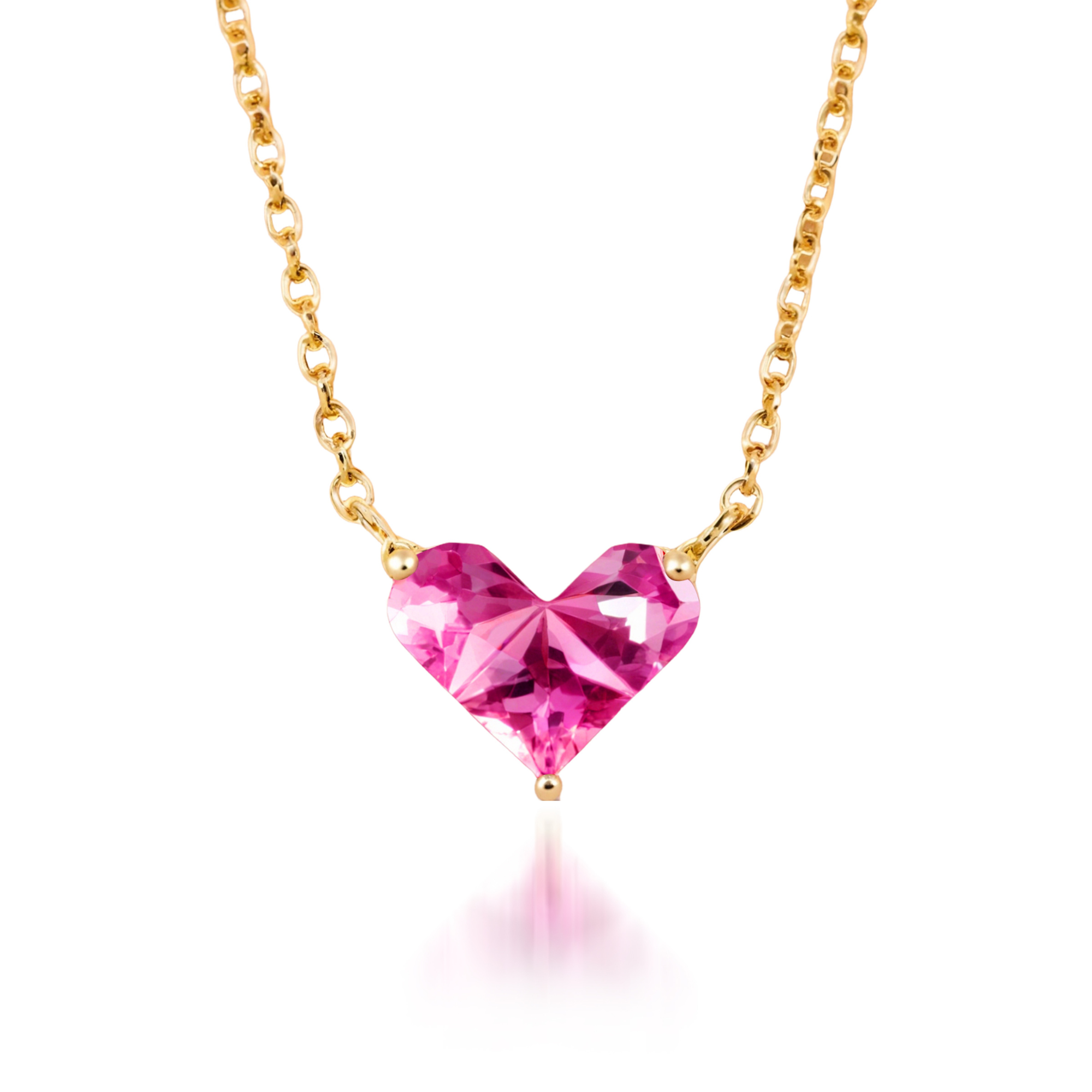 Pink Heart Cut Gold Pendant Necklace