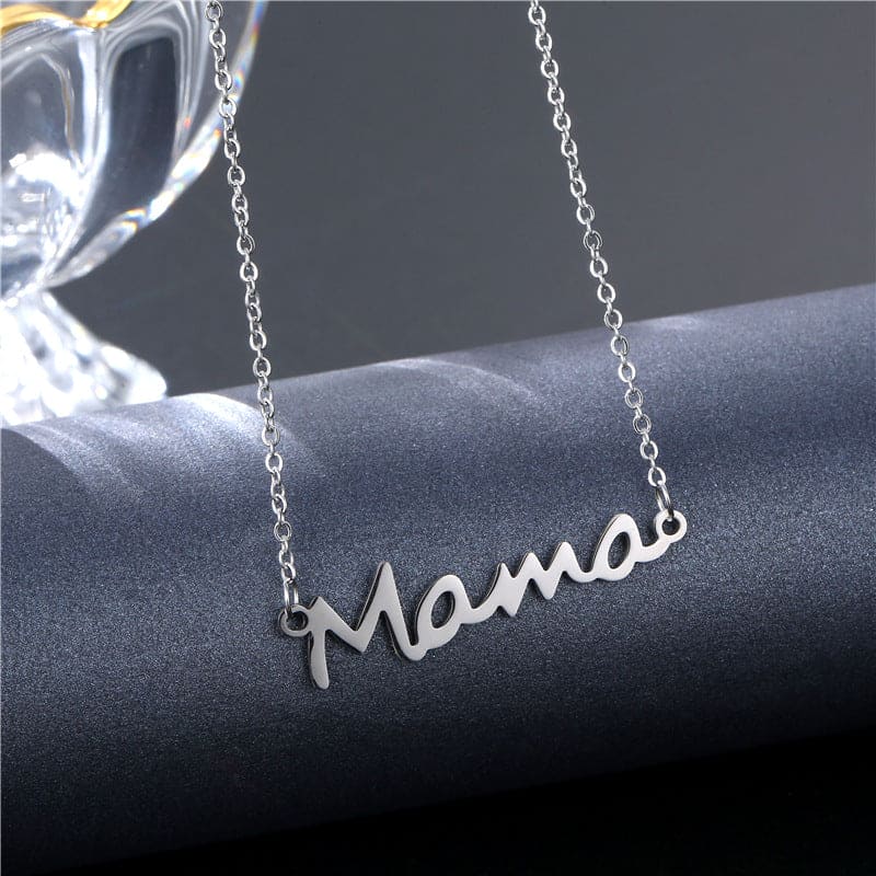 Mama Script Pendant Necklace - Stainless Steel