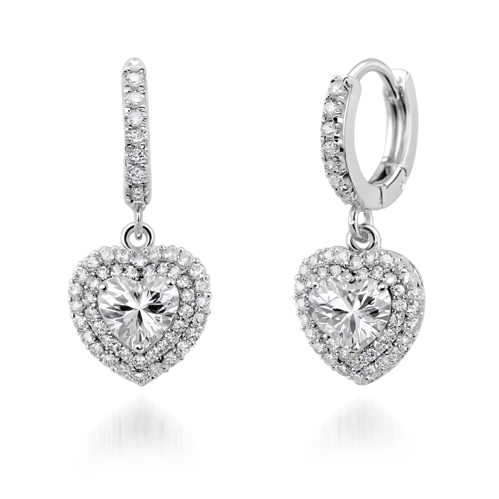 Elegant Diamond Heart Drop Earrings