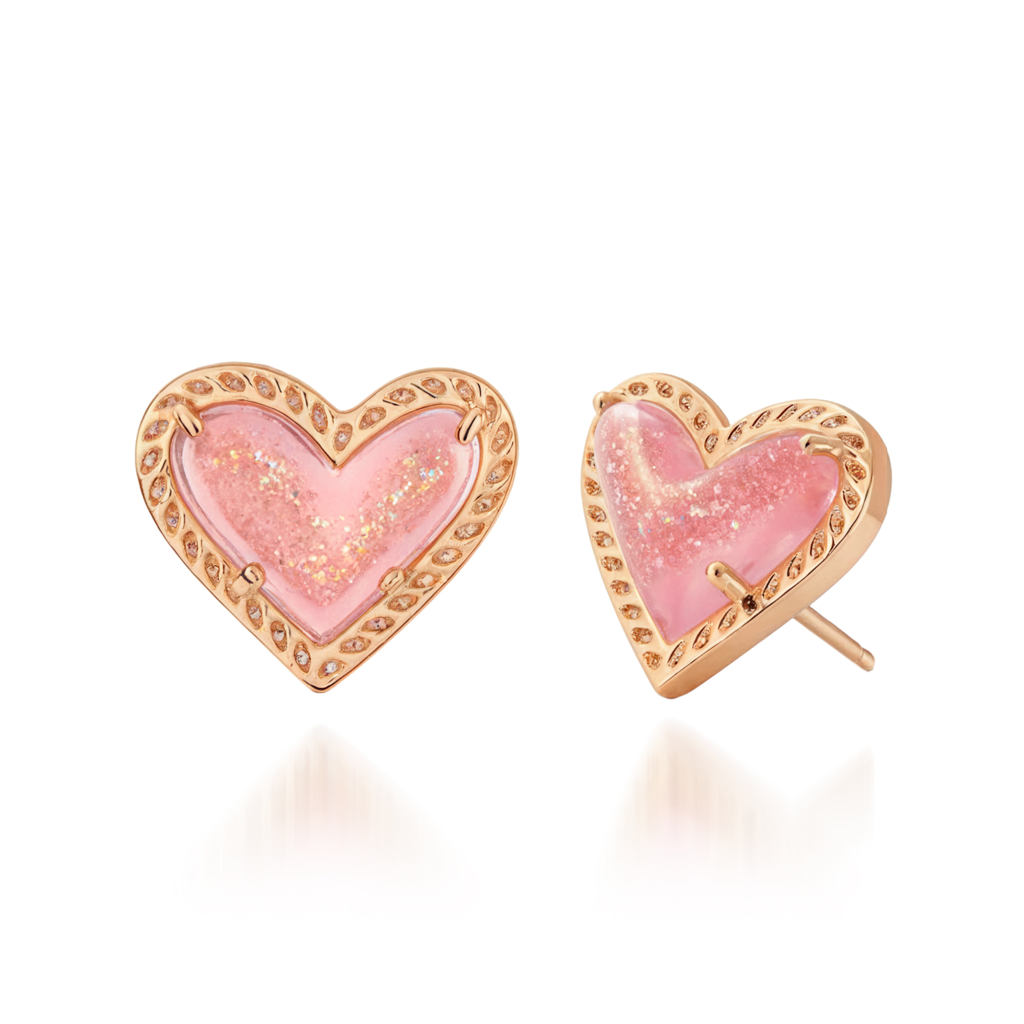 Shimmering Pink Heart Stud Earrings