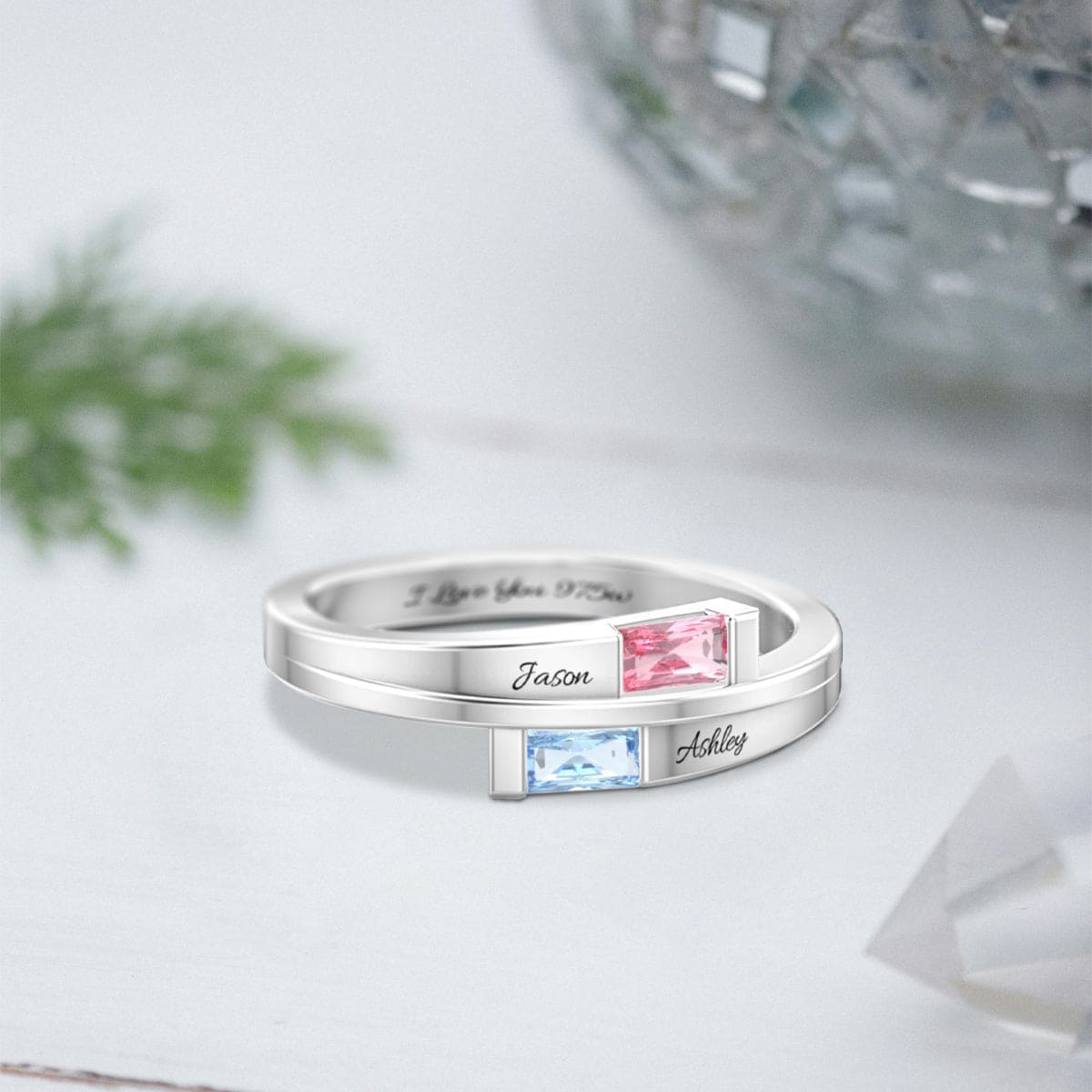 Personalized Double Princess Cut Birthstones Ring - S925 Sterling Silver