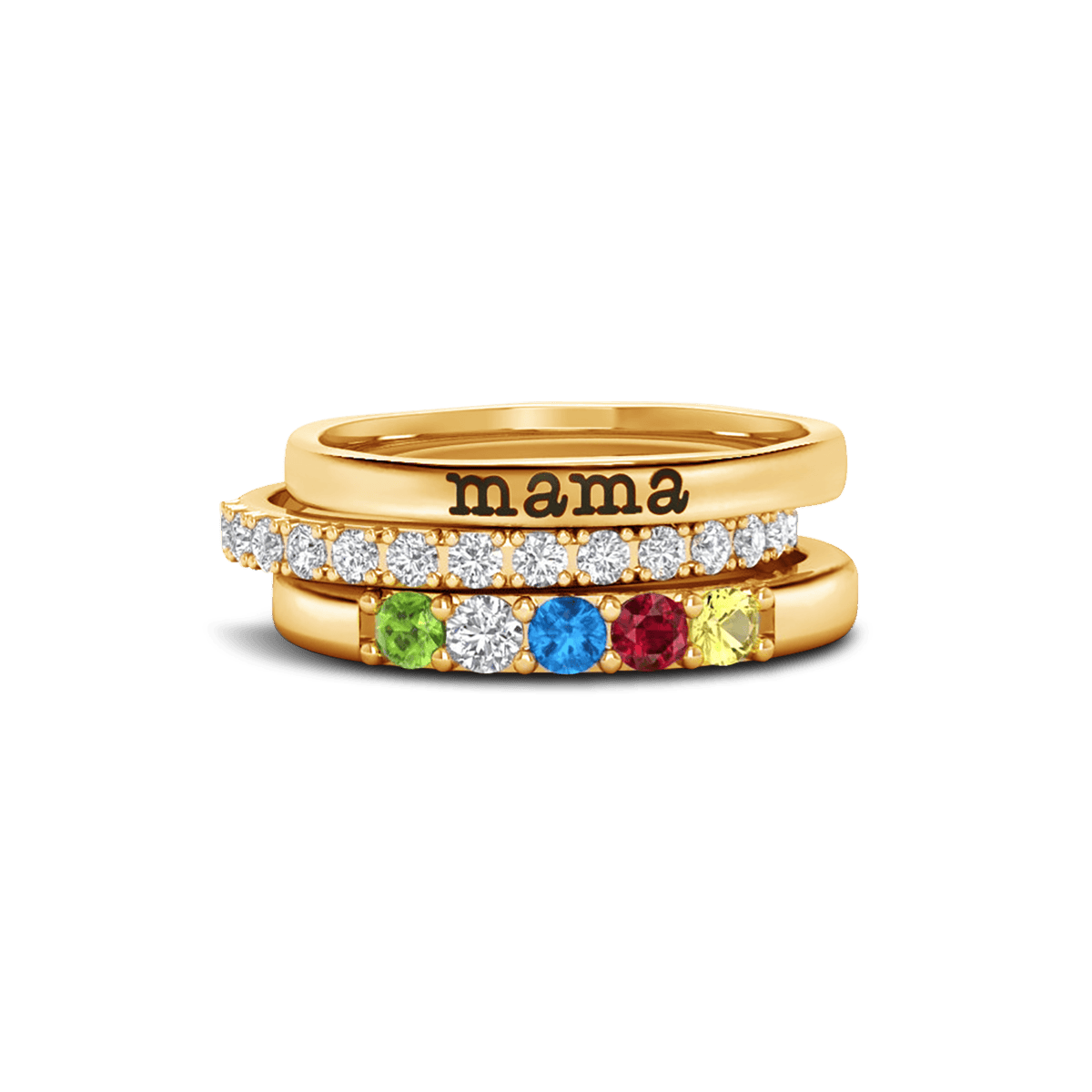 Personalized Family Birthstones Stacking Name Rings - S925 Sterling Silver