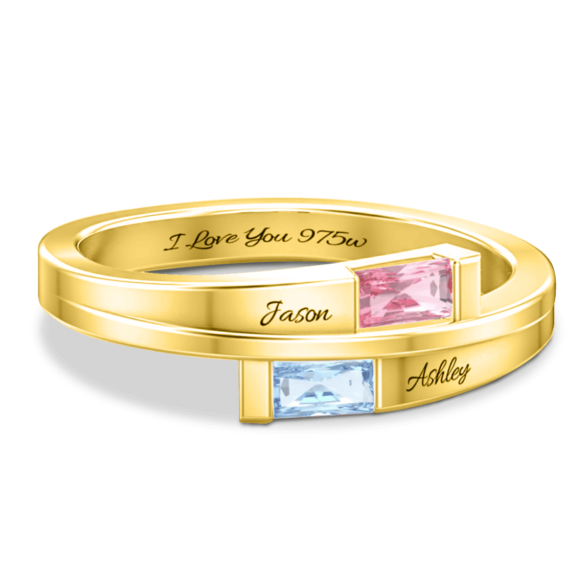 Personalized Double Princess Cut Birthstones Ring - S925 Sterling Silver
