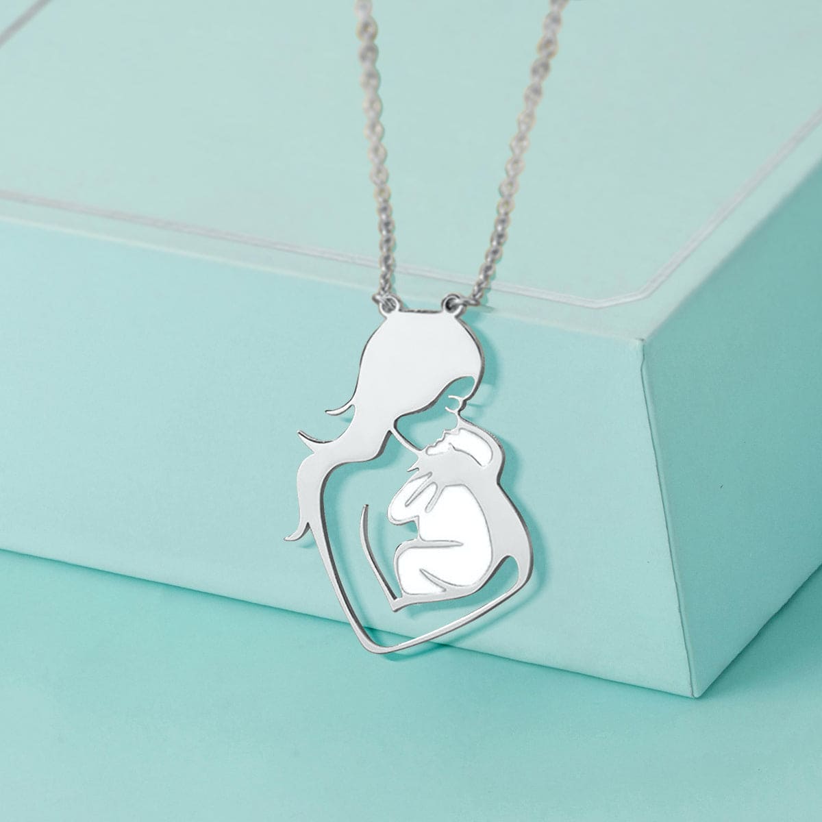 Mother's Love Heart Pendant Necklace - Stainless Steel