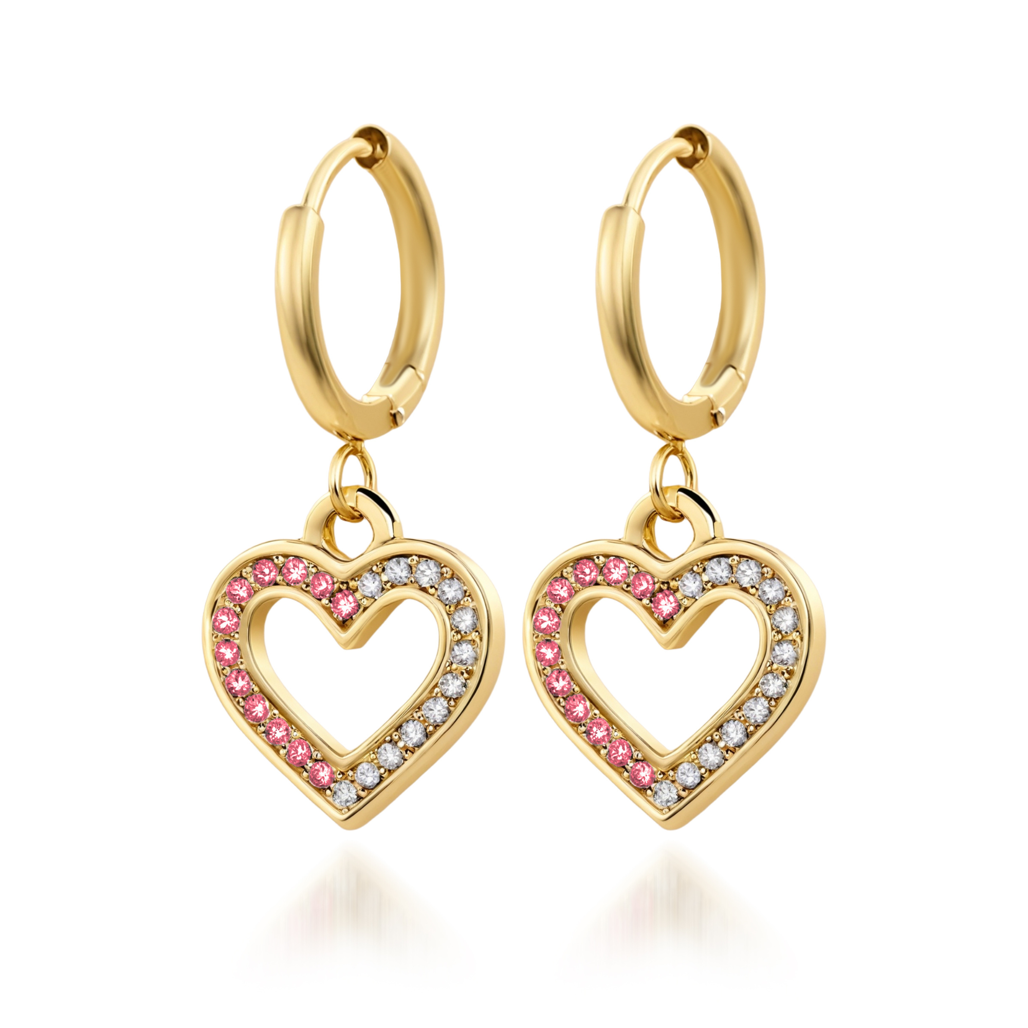 Dual Color Diamond Heart Gold Earrings