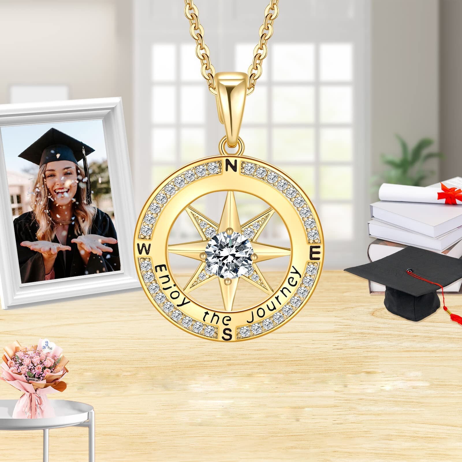 'Enjoy the journey' Compass Necklace